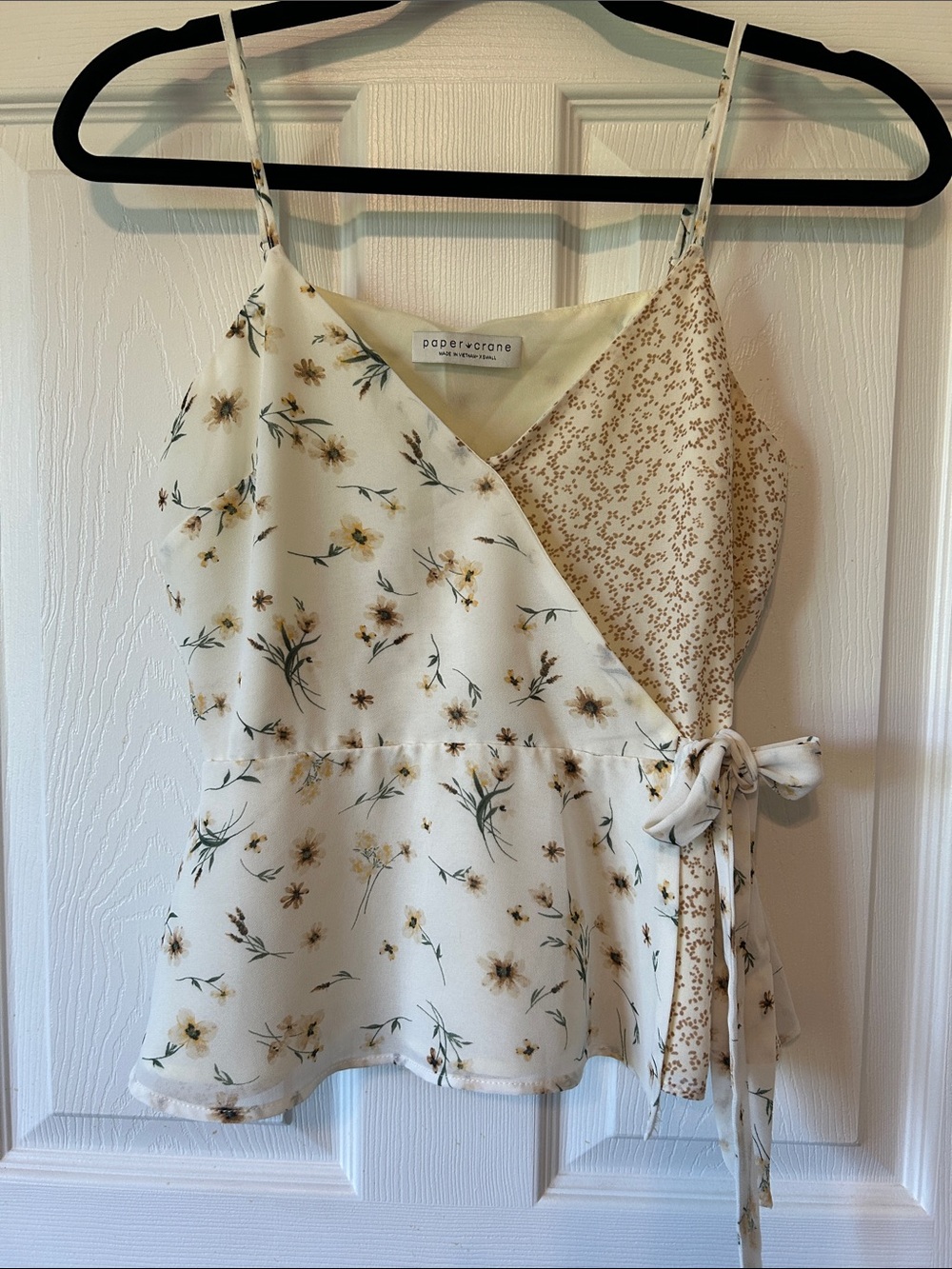 Paper Crane Cream Floral Wrap Cami with Side Tie